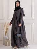 Nabia Grey Front Open Abaya with Black Georgette Hijab