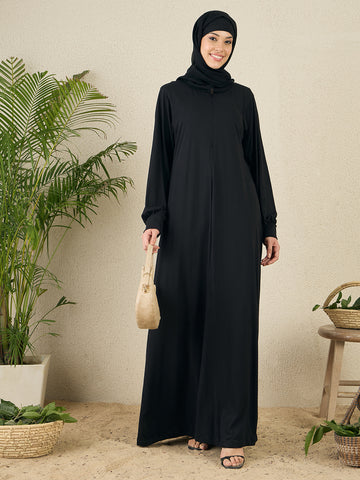 Nabia Black Zip Abaya for women with black scarf