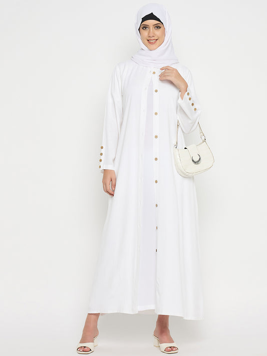 Front Open White Rayon Abaya Burqa with Black Hijab