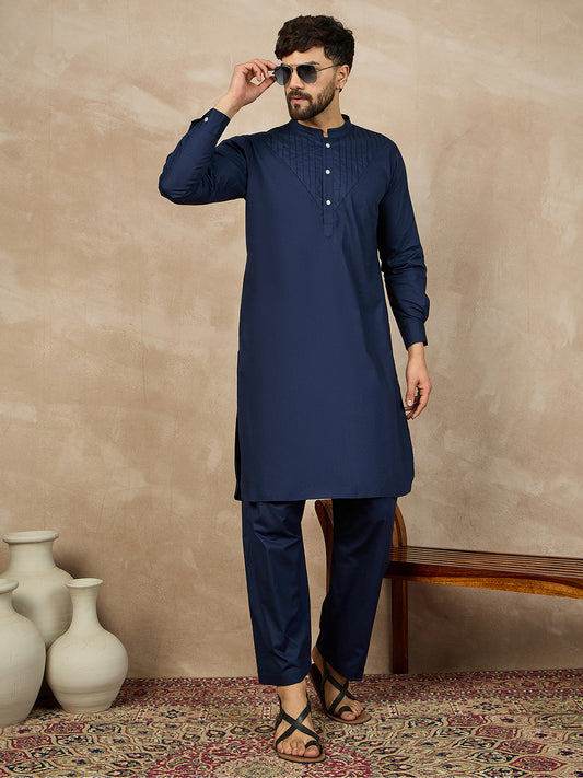 Nabia Solid Blue Pathani Kurta Pajama