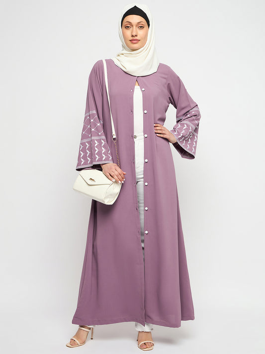 Nabia Front Open Kefiyyeh Embroidery Abaya with Black Scarf