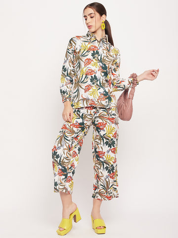Nabia Clearance: Women White & Yellow Printed Co-Ord Set
