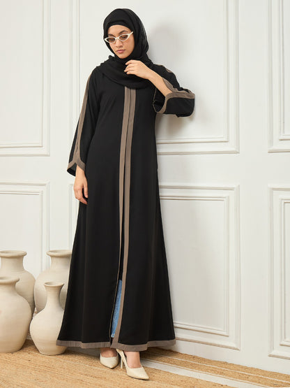 Nabia Black and Grey Aline Abaya with Black Georgette Hijab