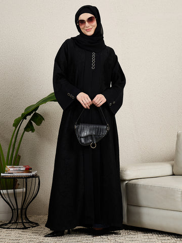 Black Abaya Button Detail Burqa for women with black hijab