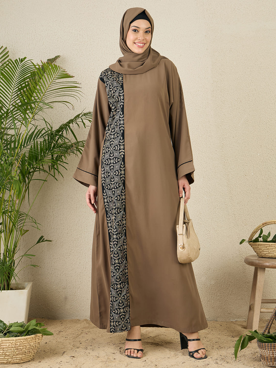 Embroidered Abaya Dress for Women with matching scarf