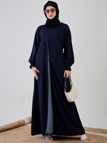 Nabia Blue A-line Abaya with Black Georgette Hijab