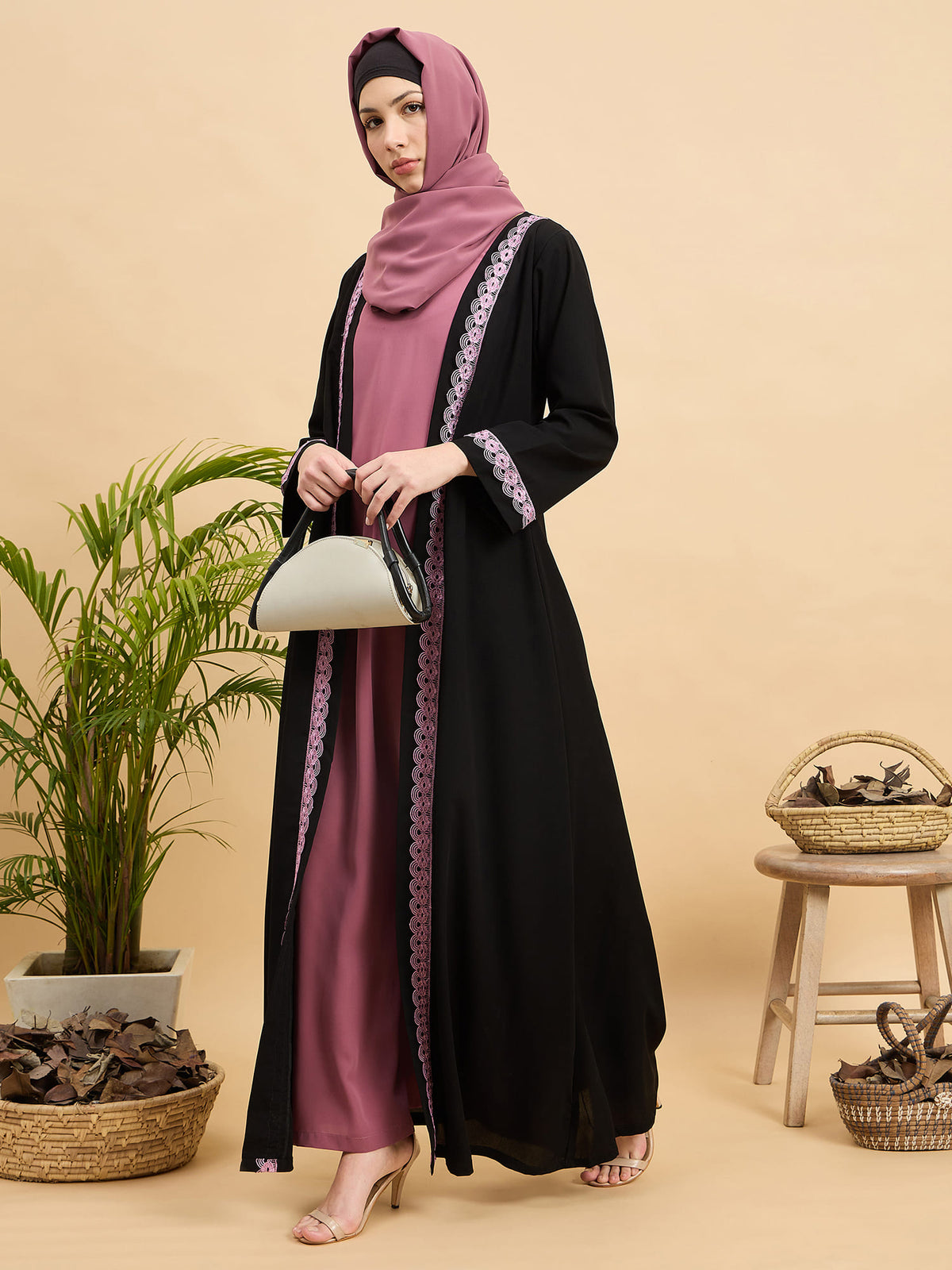 Nabia Modest Lace Abaya with Matching Hijab for Women