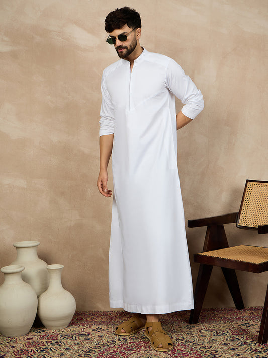 Nabia White Zip Closure Cotton Thobe/Jubba