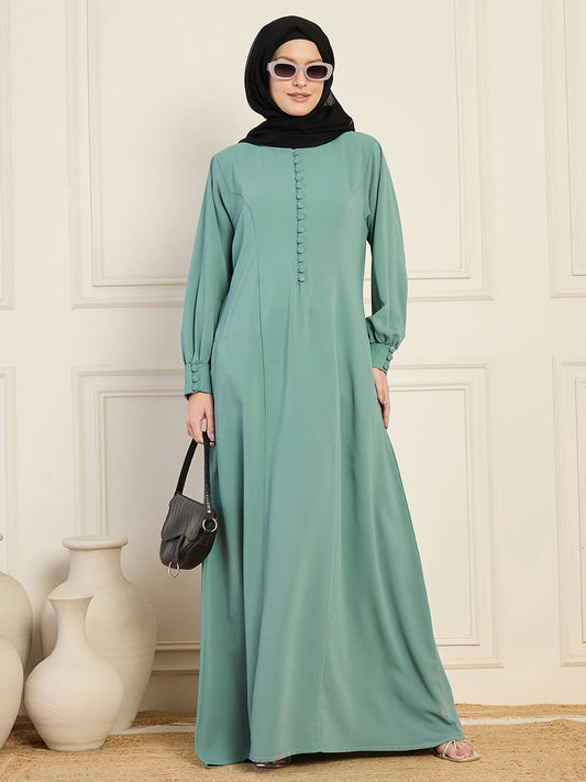 Nabia Sea Green Aline Abaya with Black Georgette Hijab