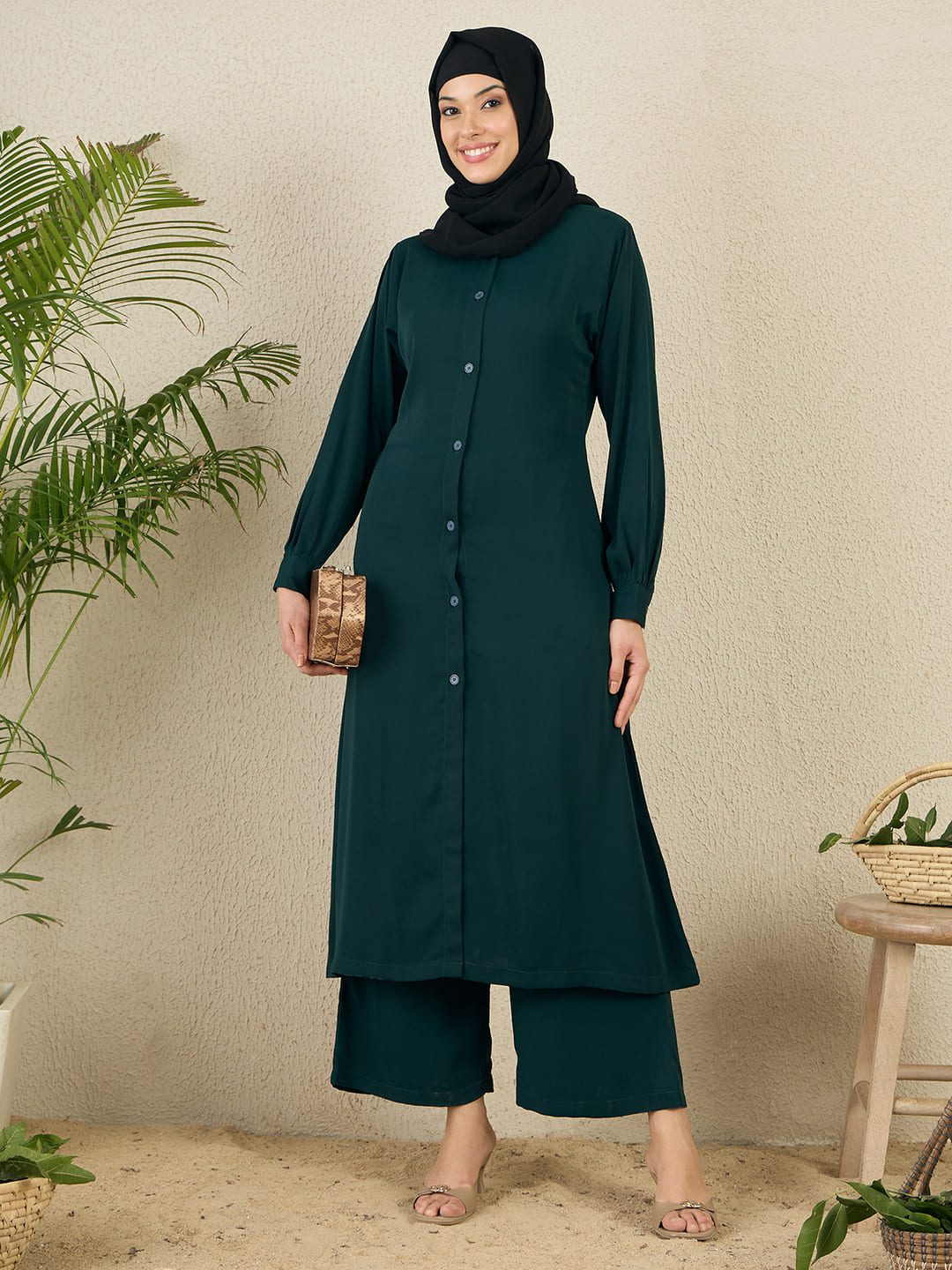 Nabia Green Solid Co-ord Set for Women