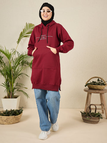 Women's Modest Deen Over Dunya Maroon Fleece Winter Hoodie