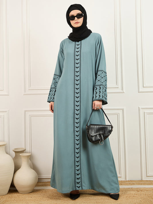 Nabia Embroidered Kefiyyeh Abaya with Black Georgette Hijab