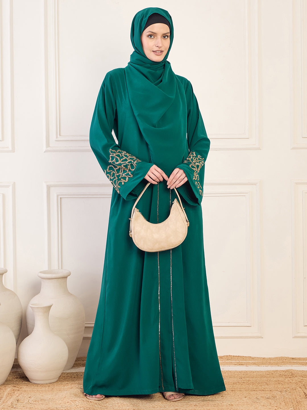 Nabia Green Handwork Luxury Abaya with Matching Hijab