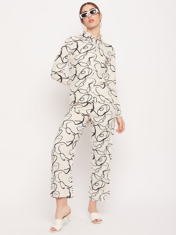 Nabia Women White & Black Printed Co-Ord Set