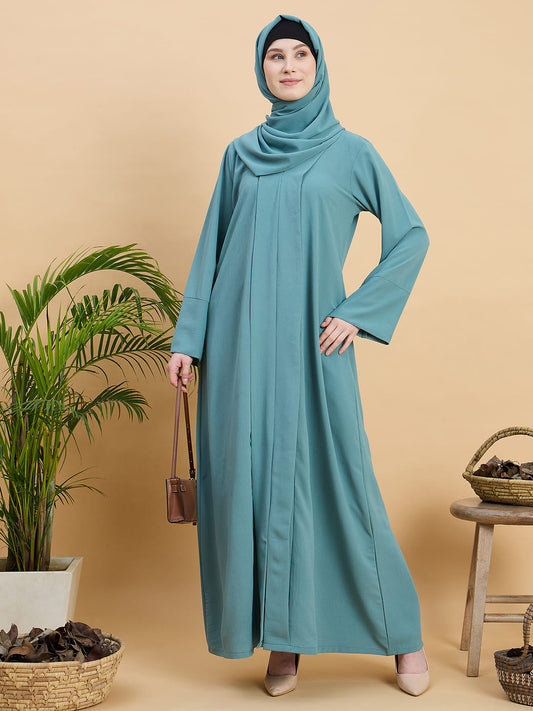 Women’s Solid Sea Green Abaya Burqa with Matching Hijab