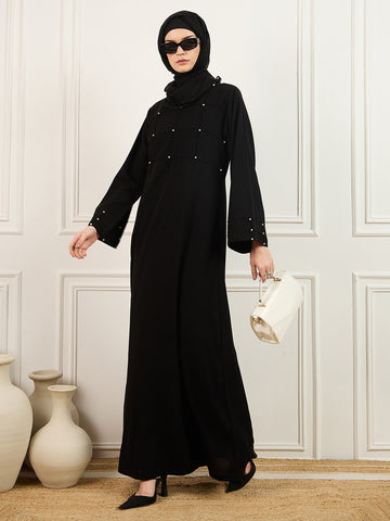 Pearl design abaya with Matching Georgette Hijab