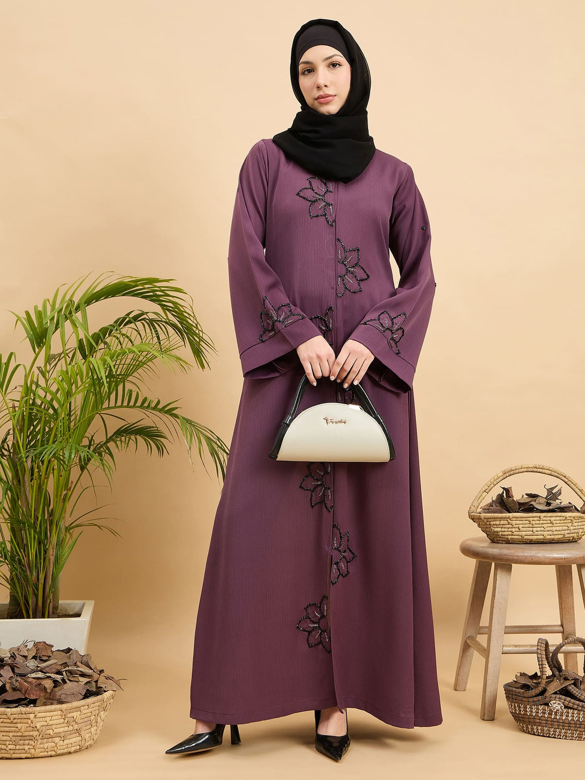 Modest Handworked Front Open Luxury Abaya Burqa with Hijab