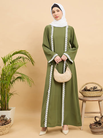 Modest Lace Abaya Burqa with White Georgette Hijab for Women