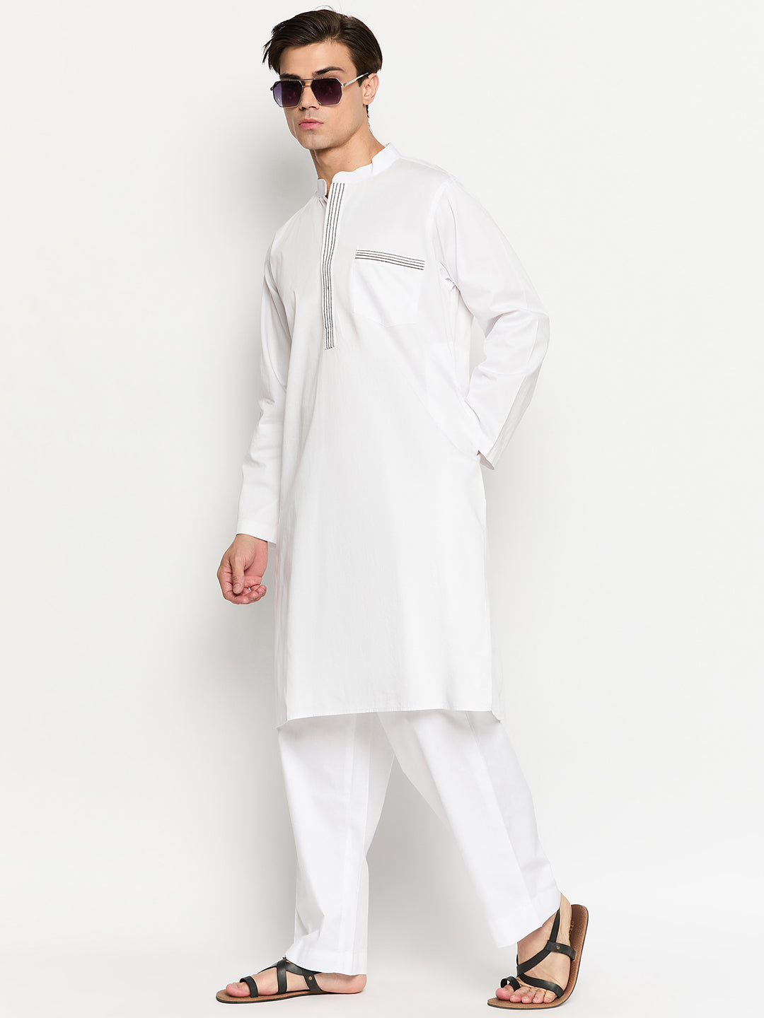 Cotton White Kurta Pajama Set For Men