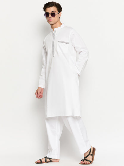 Cotton White Kurta Pajama Set For Men
