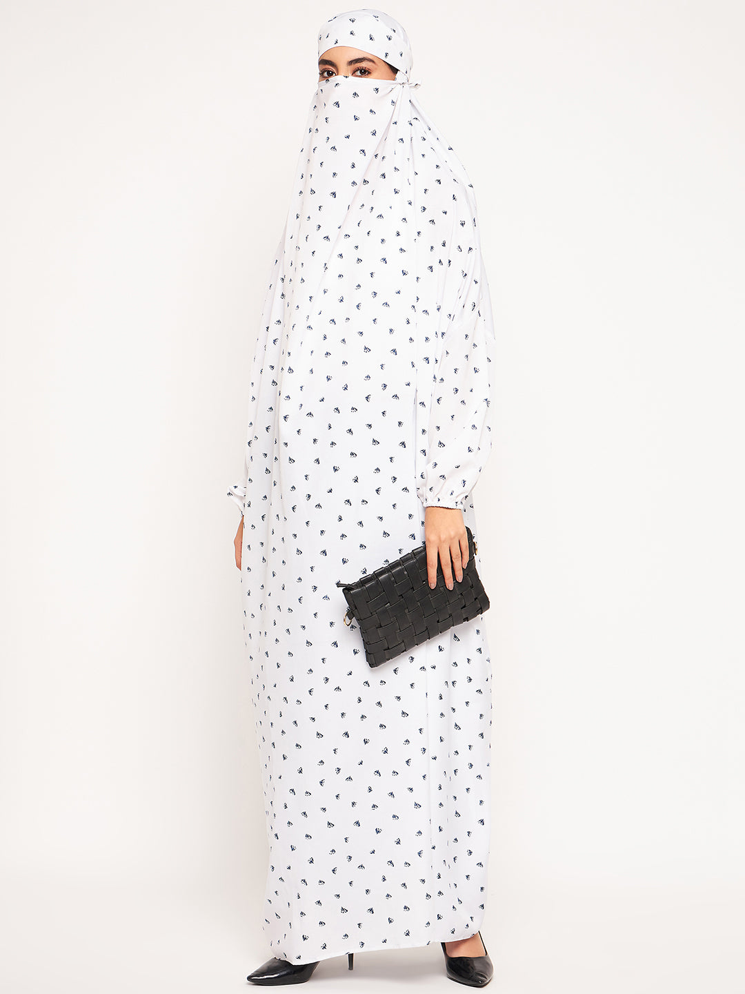 Nabia White Free Size Adjustable Nosepiece Jilbab Abaya for Girls and Women