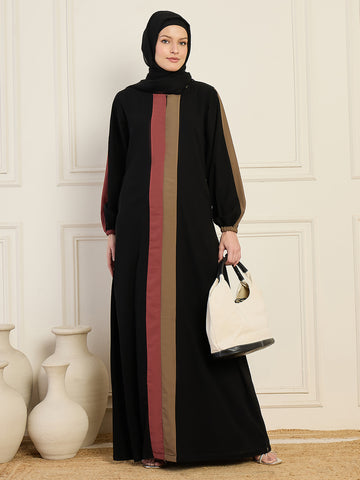 Nabia Black Three Color Design Abaya  With Georgette Hijab
