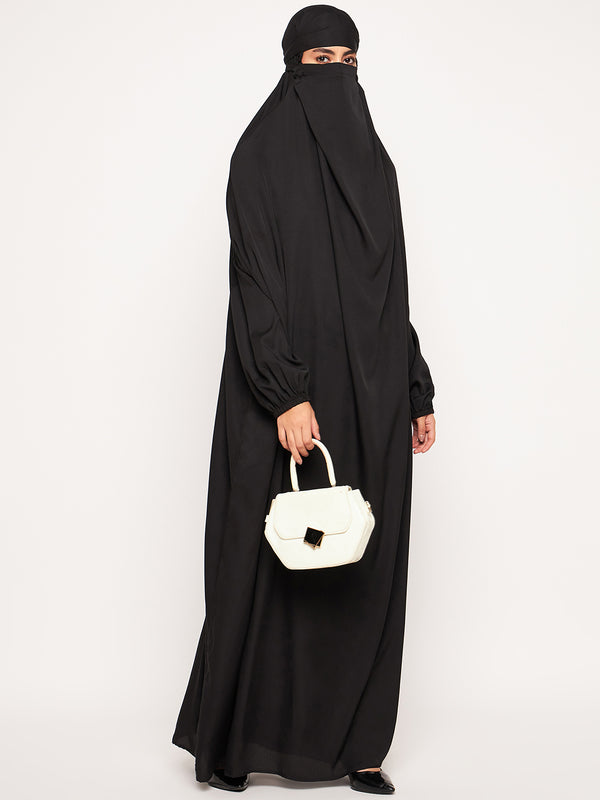 Nabia Black Solid Free Size Adjustable Nosepiece Jilbab Abaya for Girls and Women