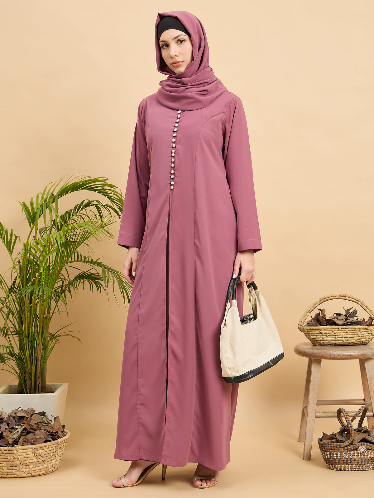 Modest Pink Abaya Burqa for Women with Matching Hijab