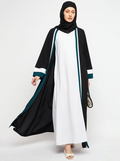 2 Piece Front Open Shrug Abaya Set with Black Georgette Hijab
