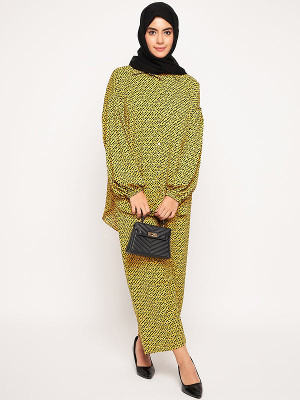 Nabia Yellow Printed Loose Fit co-ord set For Women