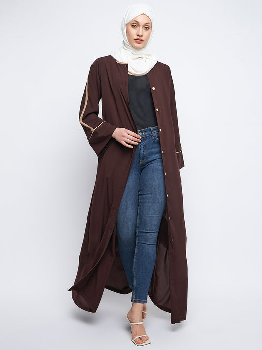 Front Open Brown Abaya with Black Scarf
