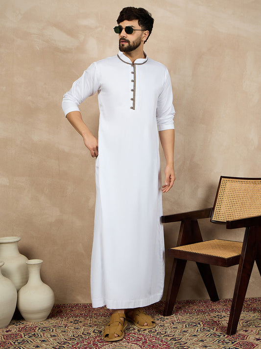 Nabia White Mandarin Collar Thobe/Jubba