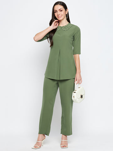 Nabia Women Jade Green Solid Co-Ord Set