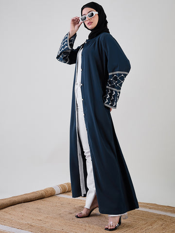 Nabia Front Open Kefiyyeh Embroidered with Black Georgette Hijab