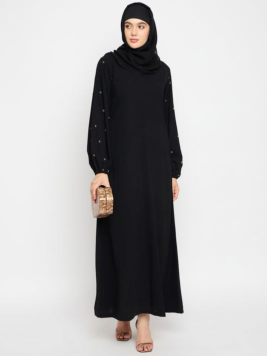 Nabia Crush Solid Luxury Abaya with Black Hijab