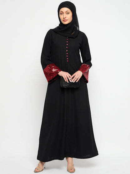 Nabia Embroidery Black Abaya Burqa with Black Hijab