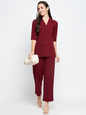 Nabia Women Maroon Solid Co-Ord Set