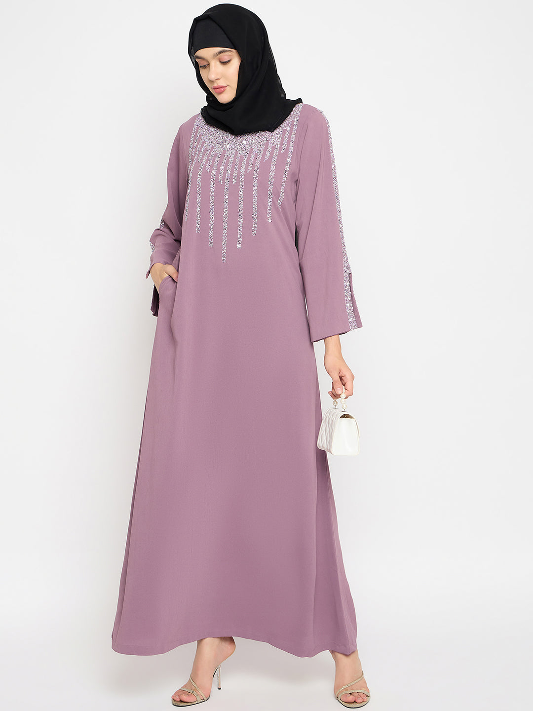 Nabia Pink Crush Nida Luxury Abaya with Hand Work Detailing