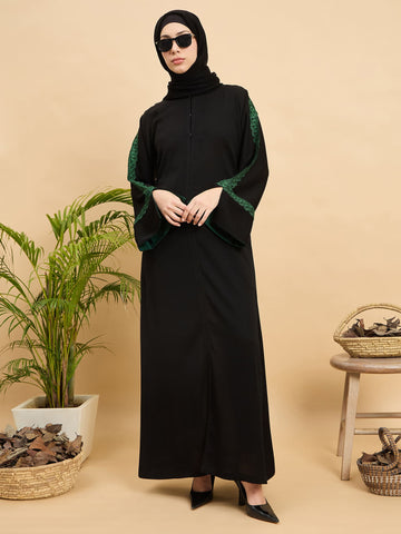 Modest Lace Abaya Burqa with Black Georgette Hijab for Women