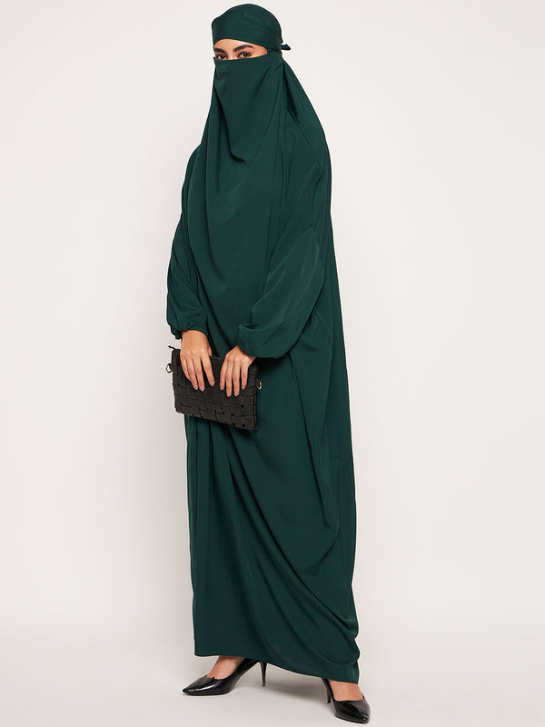Nabia Bottle Green Solid Free Size Adjustable Nosepiece Jilbab Abaya for Girls and Women