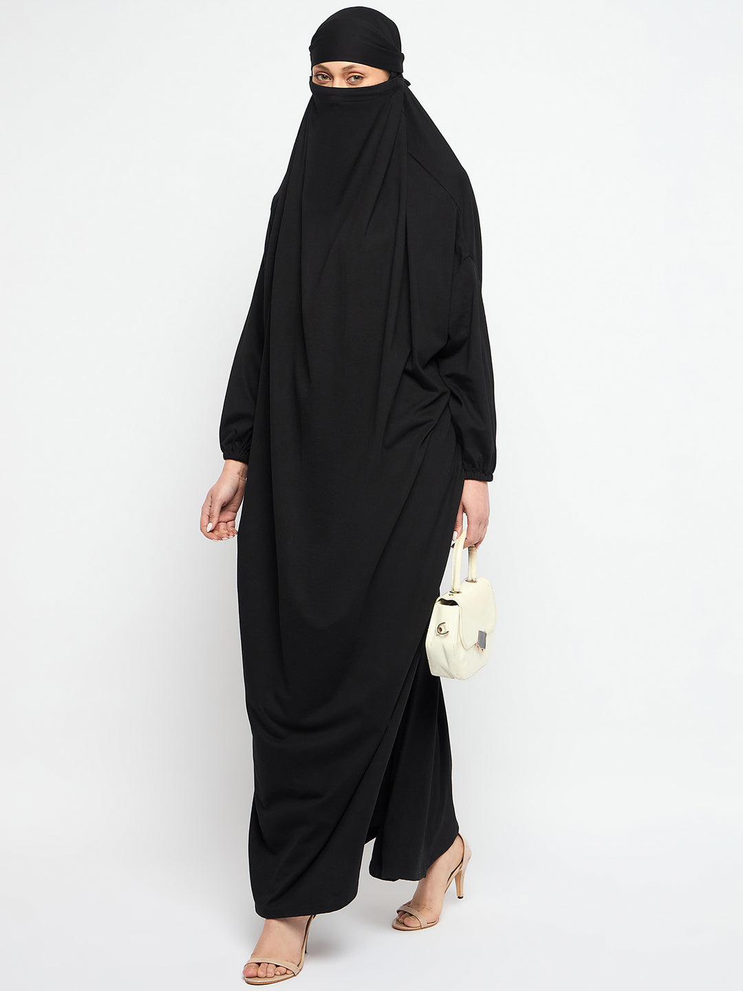Nabia Black Free Size Adjustable Nosepiece Cotton Fabric Jilbab Abaya for Girls and Women