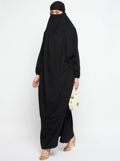 Nabia Black Free Size Adjustable Nosepiece Cotton Fabric Jilbab Abaya for Girls and Women