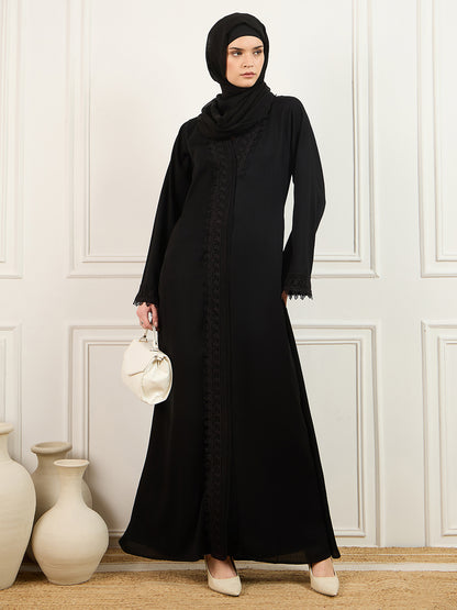 Black Lace abaya with Matching Georgette Hijab