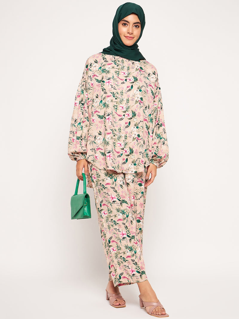 Nabia Pink Floral Printed Loose Fit co-ord set For Women