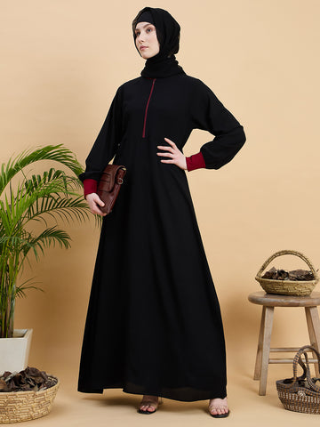 Black Zip Abaya Burqa with Black Georgette Hijab
