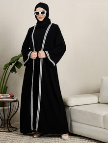 2 Piece Black Shrug Set Abaya with Black Hijab