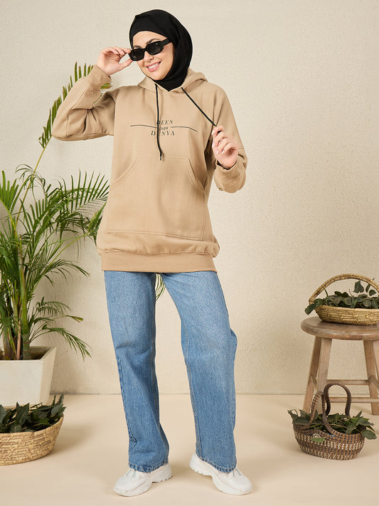Women's Modest Beige Fleece Deen Over Dunya Winter Hoodie
