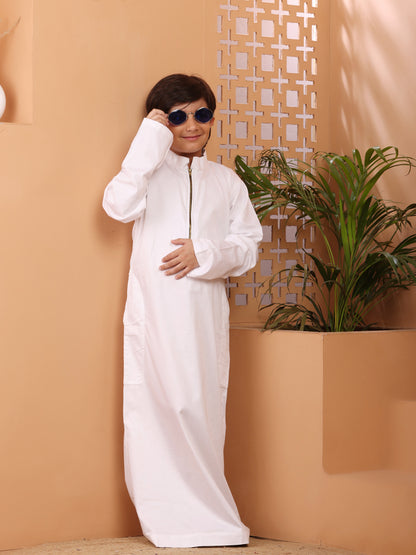 Nabia White Solid Thobe/Jubba for Kids Boys