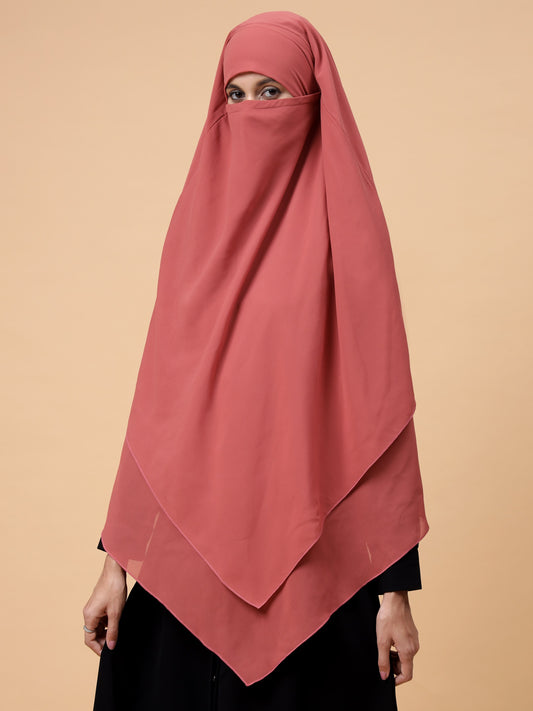 Nabia 2 Layer Solid Diamond Georgette Rust Khimar Hijab