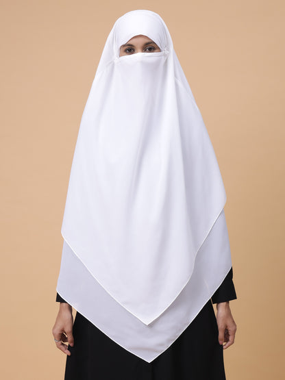 Nabia 2 Layer Solid Diamond Georgette White Khimar Hijab